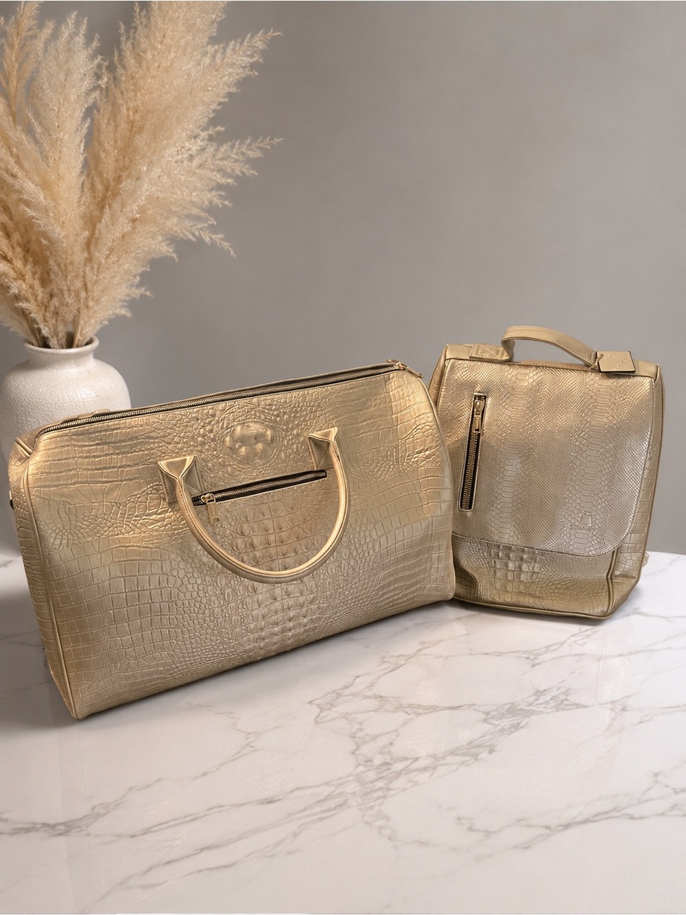 Tote&Carry Metallic Gold Croc-Embossed Weekend tote bag